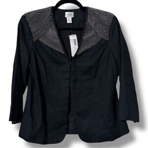 Chico’s women’s size 1 (8/10) chained Galloway 3/4 jacket black linen blend NWT